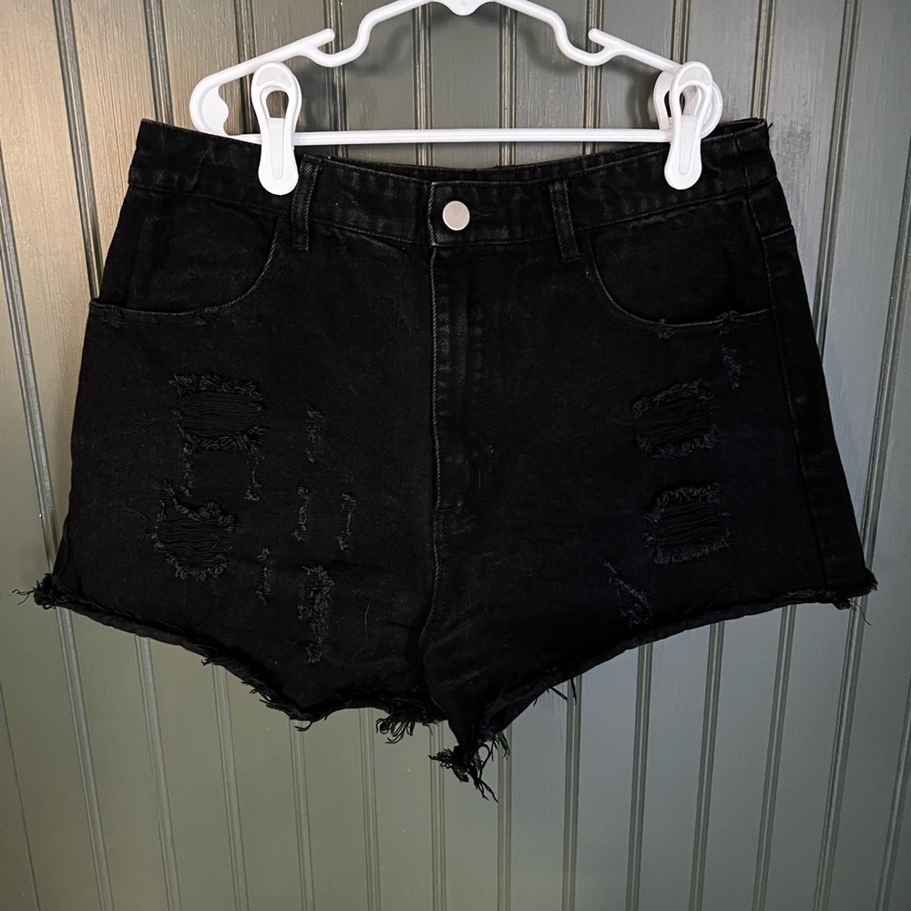 Women's Black Distressed Denim Shorts
